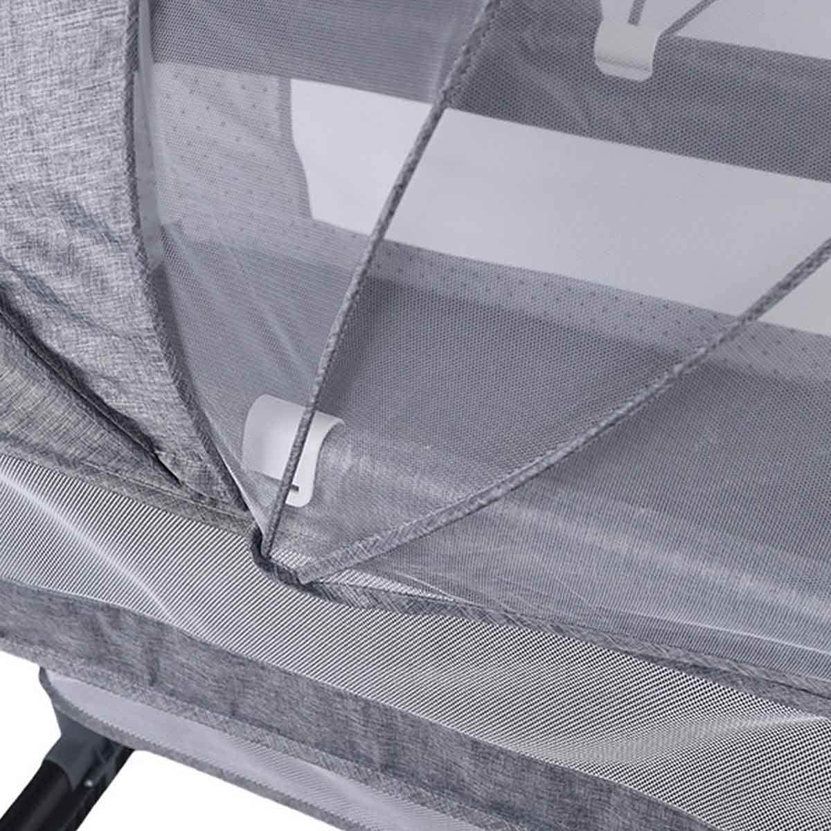 Kikibebe Light Grey 3-in-1 Baby Bedside Crib with Storage Basket, Mosquito Net & Breathable Mattress Toddler, 0-2 Years