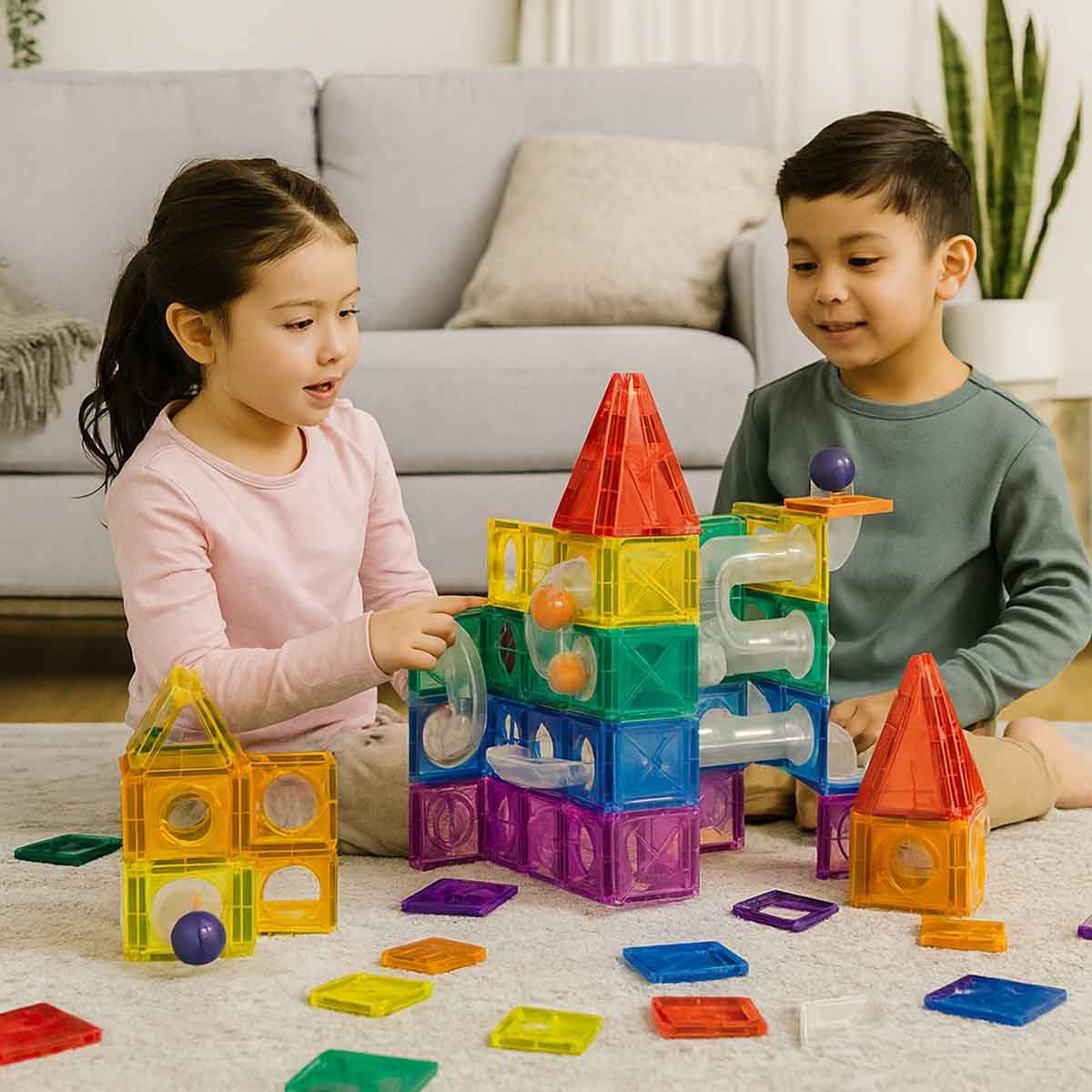 كيكي بيبي مجموعة مكعبات مغناطيسية ملوّنة للنوافذ مكونة من 123 قطعة للأطفال من عمر 0-2 سنة