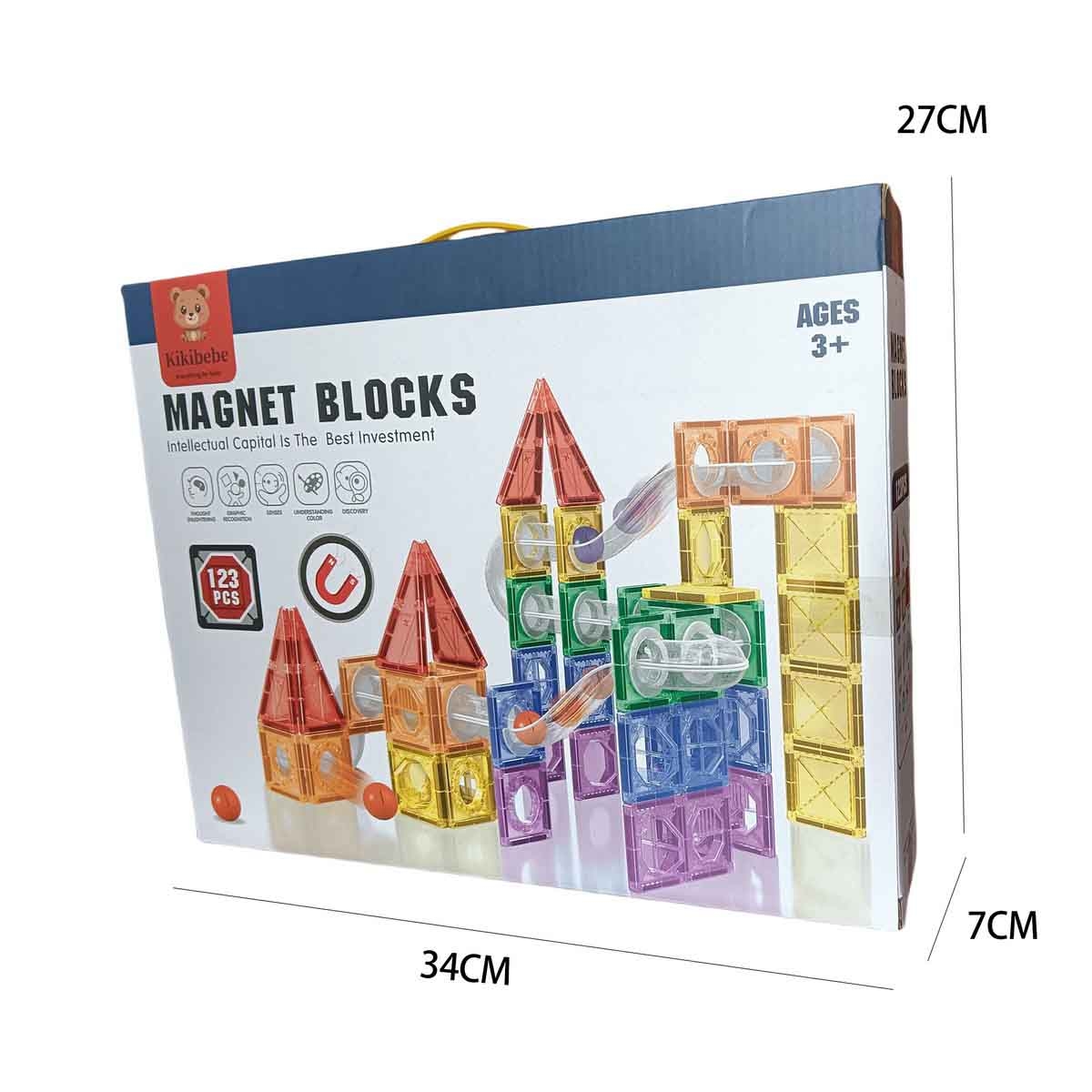 كيكي بيبي مجموعة مكعبات مغناطيسية ملوّنة للنوافذ مكونة من 123 قطعة للأطفال من عمر 0-2 سنة