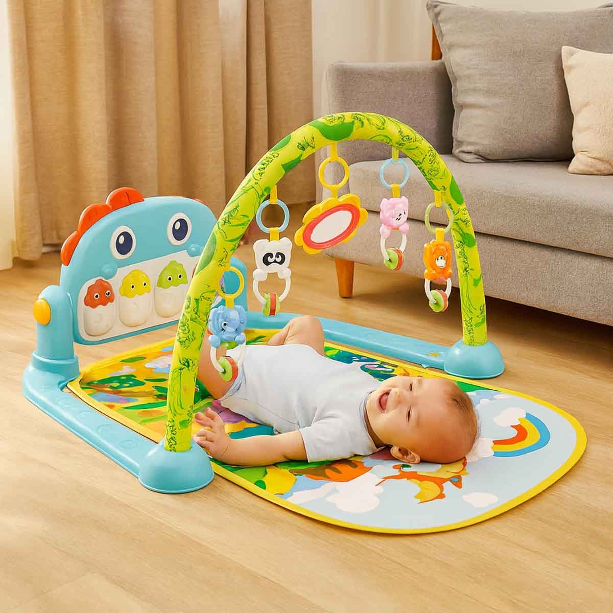 كيكي بيبي سجادة بيانو بشكل ديناصور مع وضع الموسيقى للأطفال من عمر 0-2 سنة