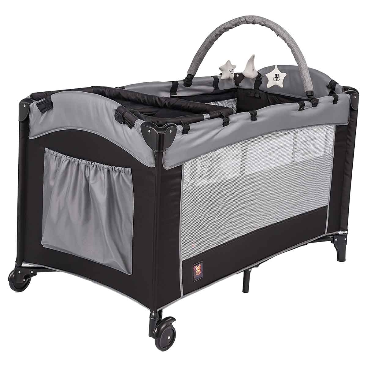 كيكي بيبي سرير جانبي قابل للتوسيع والتحويل مع منطقة لعب وهزاز متأرجح للأطفال من عمر 0-2 سنة