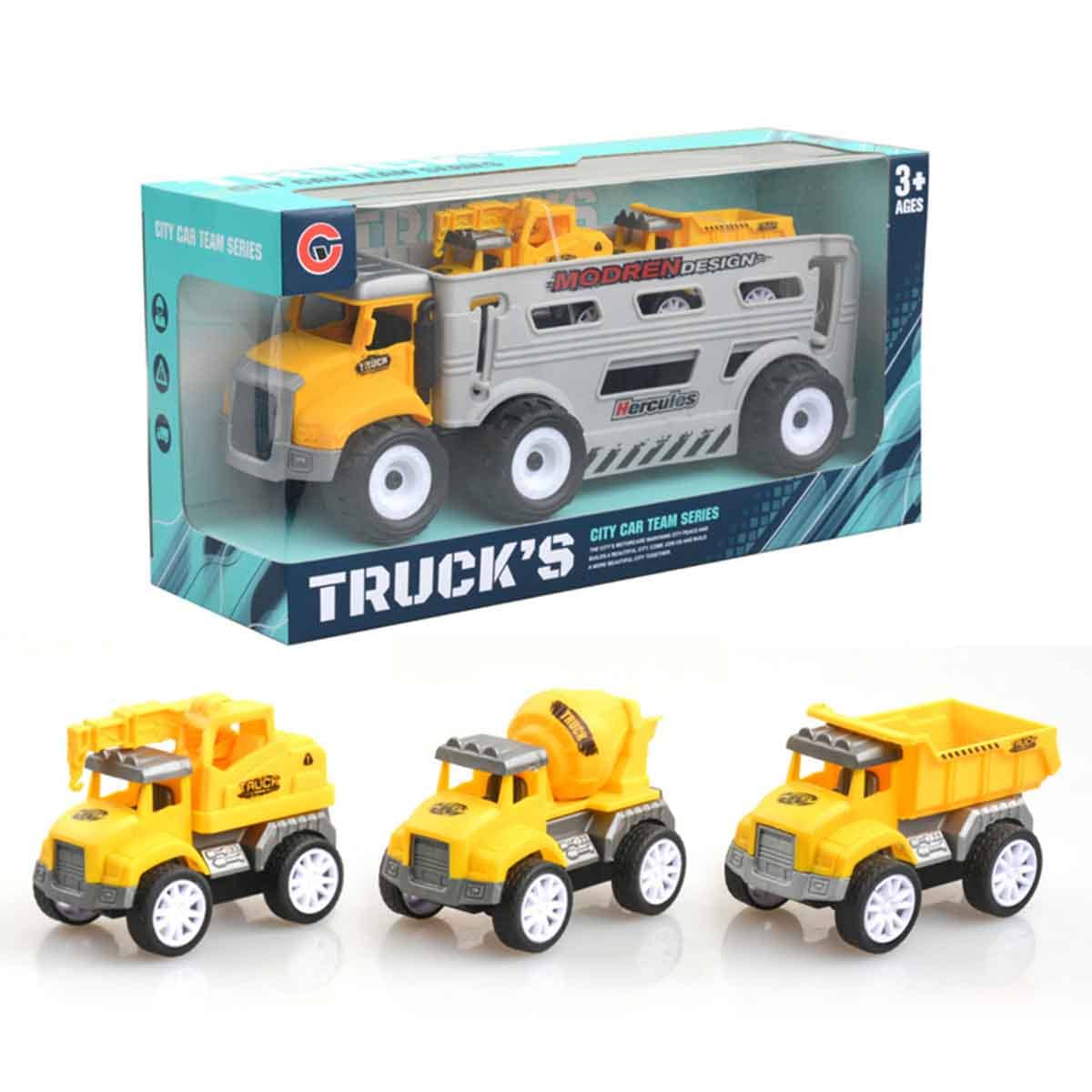 Kikibebe Pull-Back Engineering Vehicles with Inertial Drive Assorted Friction Truck Set Boys, 3-4 Years