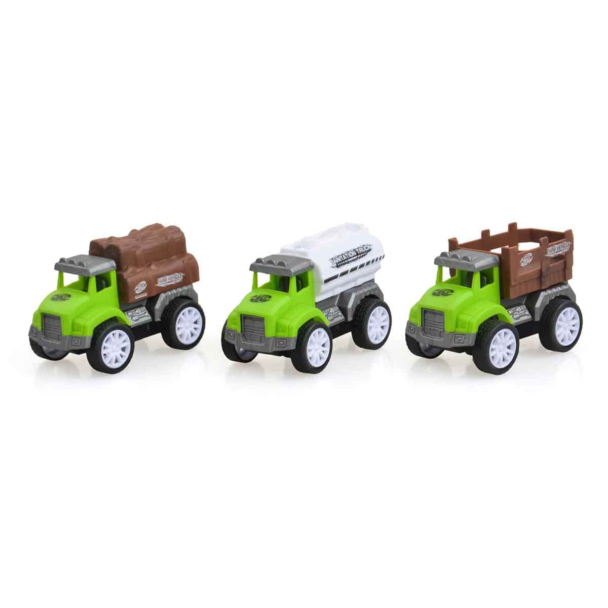 Kikibebe 3-Pull-Back Farmer Vehicles Friction Truck Set Boys, 3-4 Years