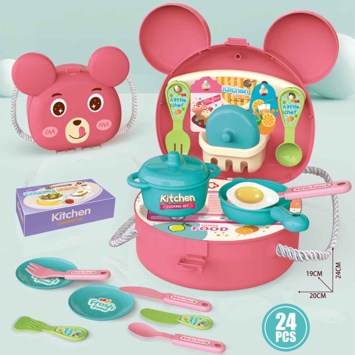 Kikibebe Pink 24-Pieces Kitchen Backpack Set Girls, 3-4 Years