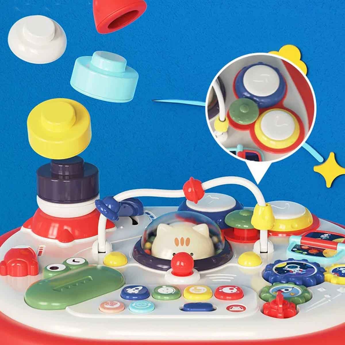 كيكي بيبي طاولة ألعاب متعددة الوظائف من جهتين بلون أحمر بتصميم مياو مياو للأطفال من عمر 0-2 سنة