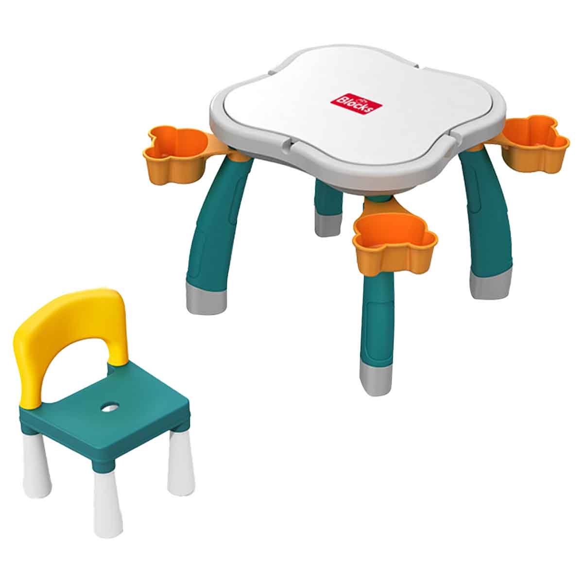 كيكبيبي طاولة مكعبات بناء على شكل زهرة البرقوق مع كرسي للجنسين، من 3 إلى 4 سنوات