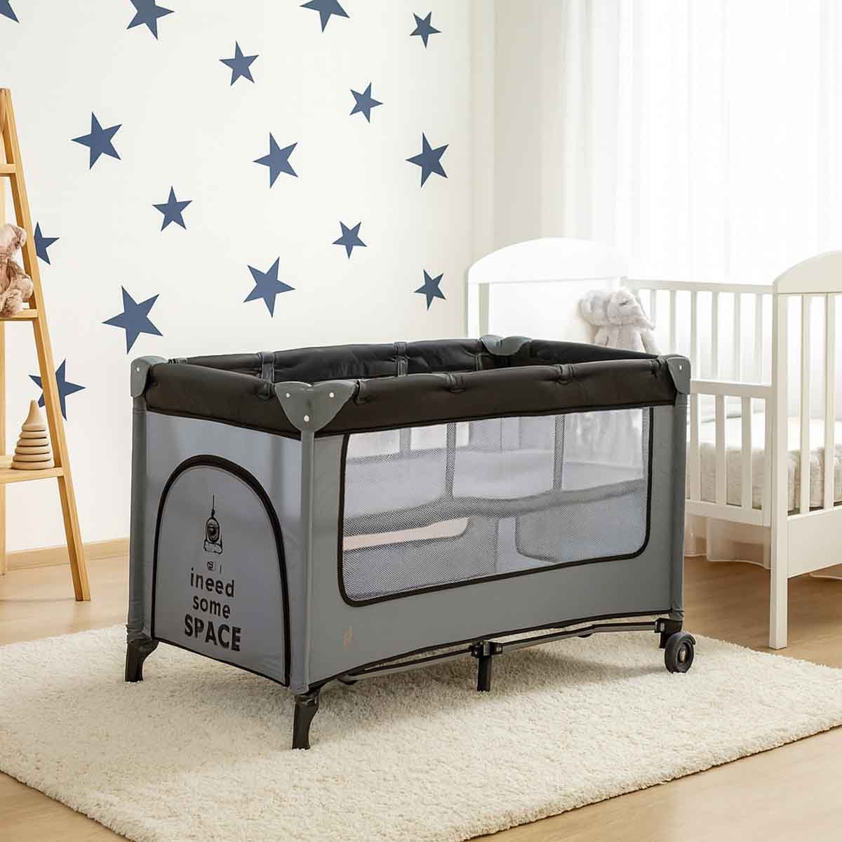 Kikibebe Black Portable Multi-Functional Foldable Baby Crib & Playpen Toddler, 0-2 Years