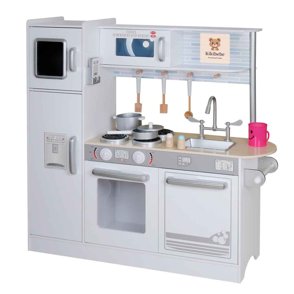 كيكي بيبي مطبخ لعب خشبي للأطفال باللون الأبيض للبنات من عمر 5-7 سنوات