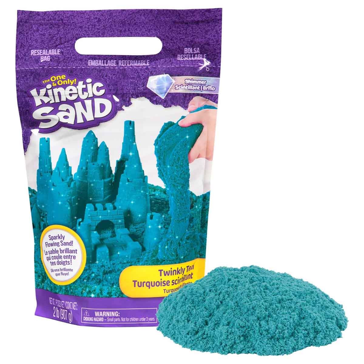 Kinetic Sand Twinkly Teal 2lb All-Natural Shimmering Play Sand Unisex, 3-4 Years