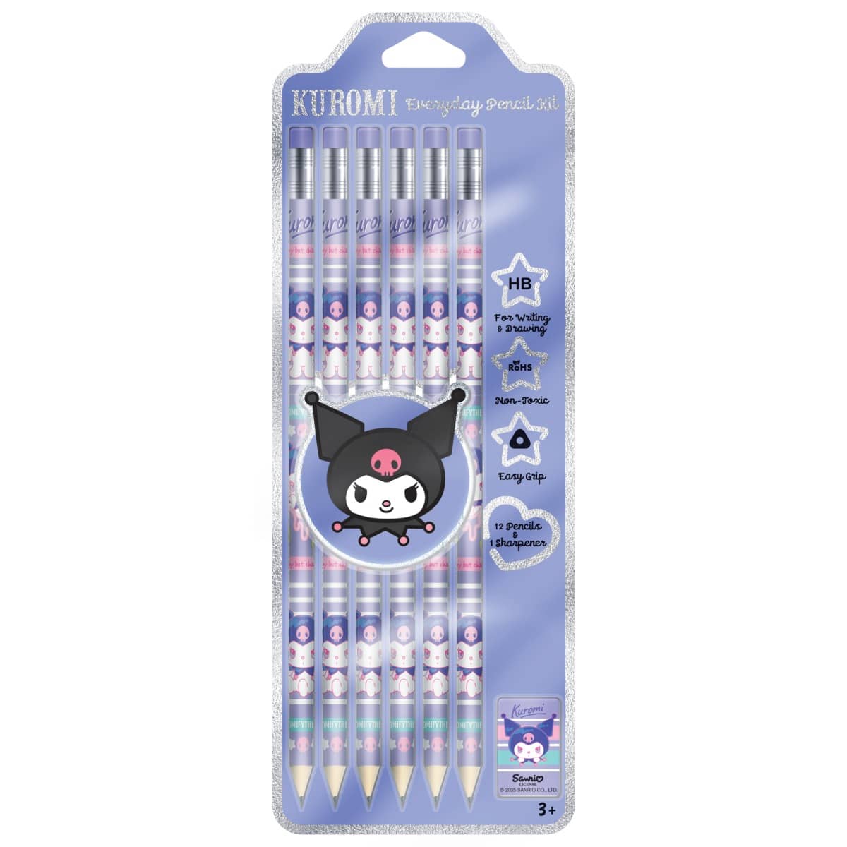 Kuromi 12-Piece Pencils with Sharpener Set Girls, 3-4 Years