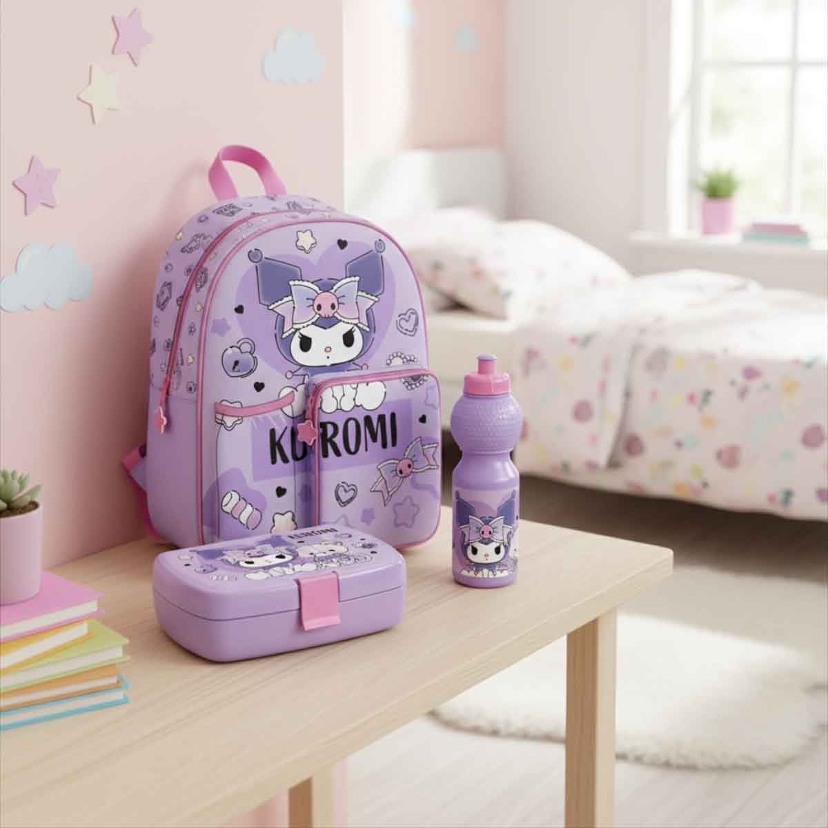 كورومي مجموعة حقيبة ترولي وظهر مقاس 14 انش مع صندوق غداء وزجاجة ماء