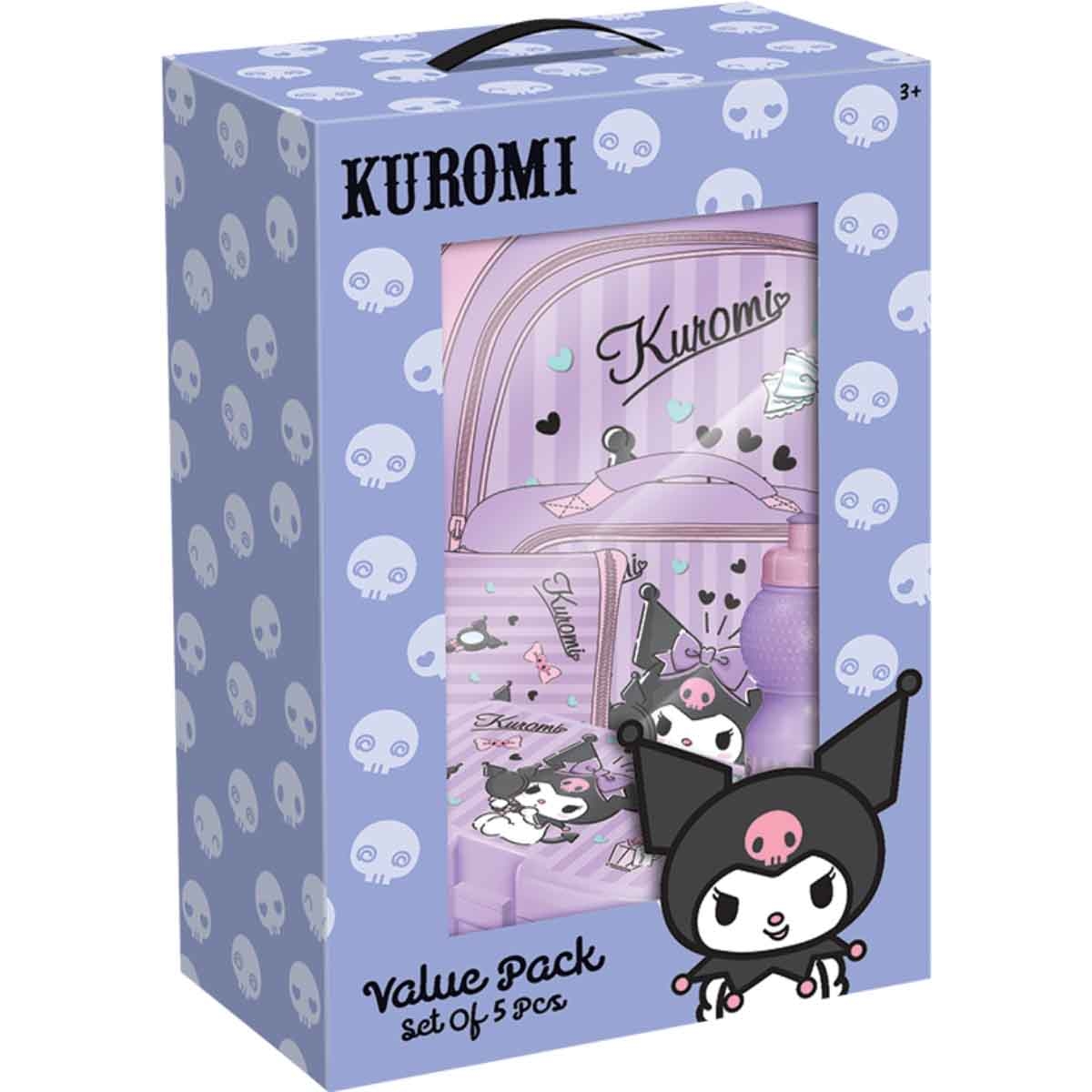 Kuromi 5-in-1 16” Trolley Bag, Lunch Box, Water Bottle, Pencil Case & Lunch Bag Kit