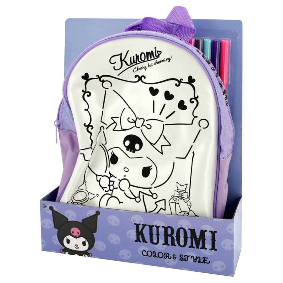 Kuromi Color & Style Backpack with 5-Piece Washable Markers Set