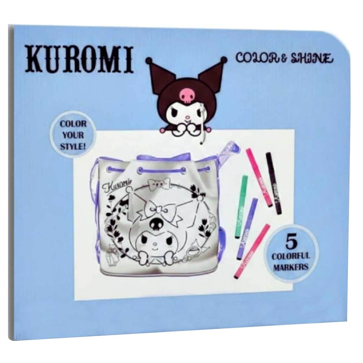 Kuromi Style & Shine Shoulder Bag with 5-Piece Washable Markers Set
