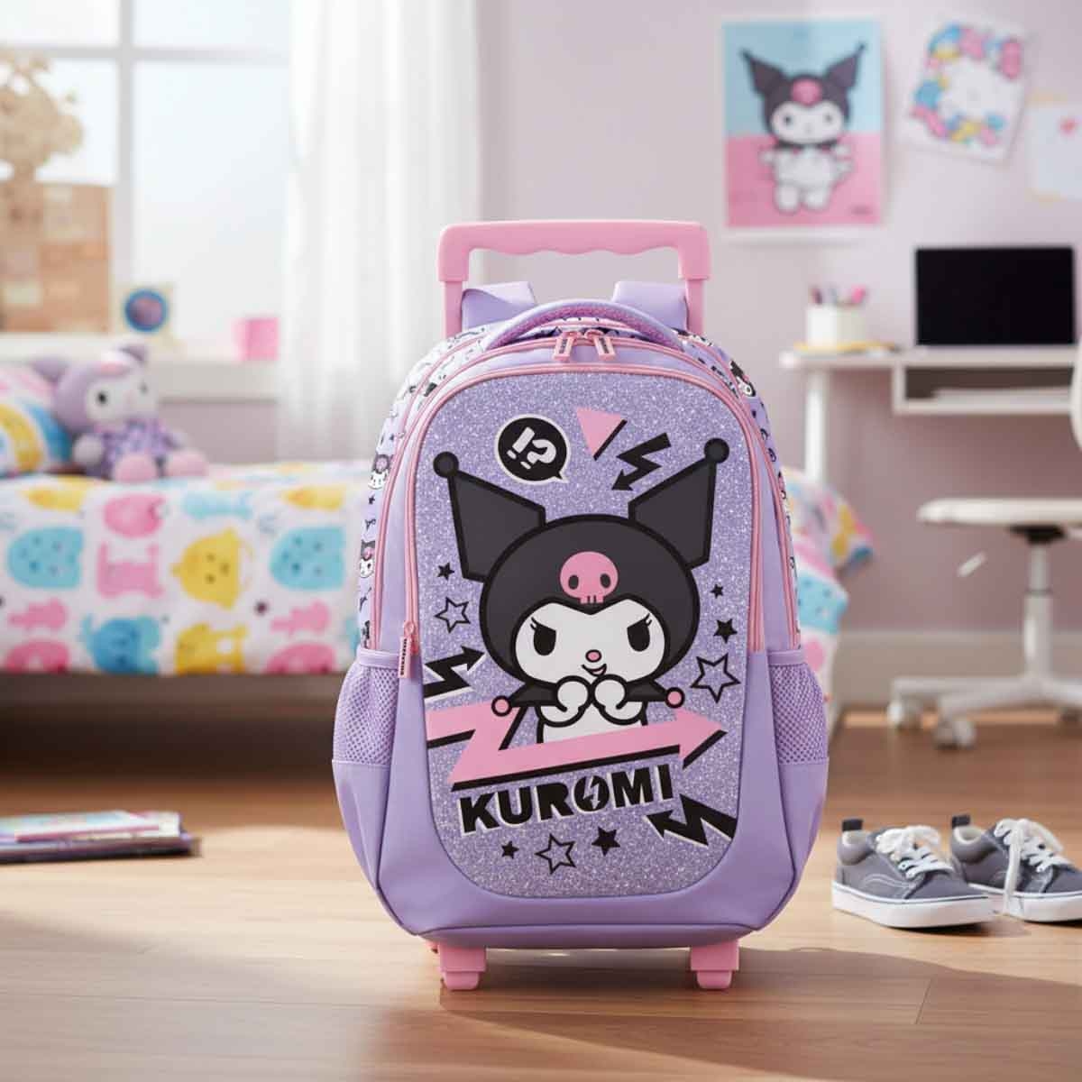 كورومي حقيبة ترولي سانريو بنفسجية بتصميم كرتوني مقاس 16 انش