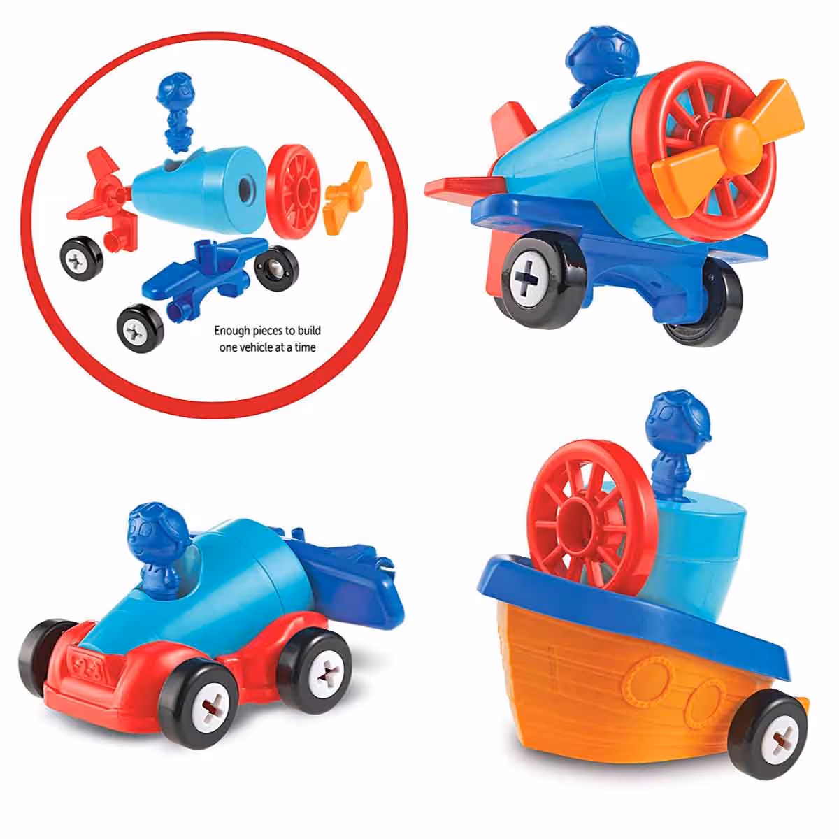 Learning Resources 1-2-3 Build It! Car-Plane-Boat Unisex, 3-4 Years