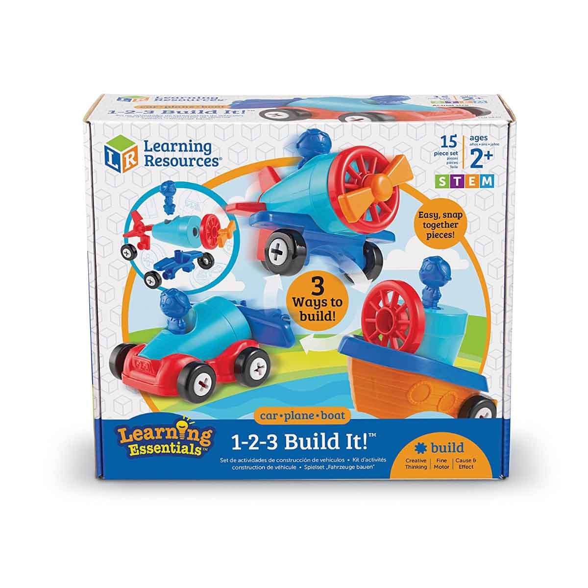 Learning Resources 1-2-3 Build It! Car-Plane-Boat Unisex, 3-4 Years