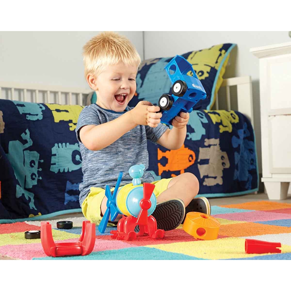 ليرننغ ريسورسز مجموعة البناء 1-2-3 صاروخ وقطار ومروحية للجنسين، 3-4 سنوات