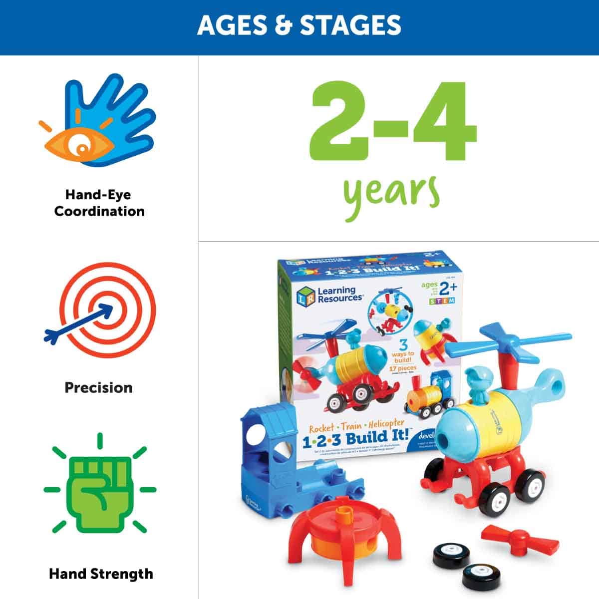 Learning Resources 1-2-3 Build It! Rocket-Train-Helicopter Unisex, 3-4 Years