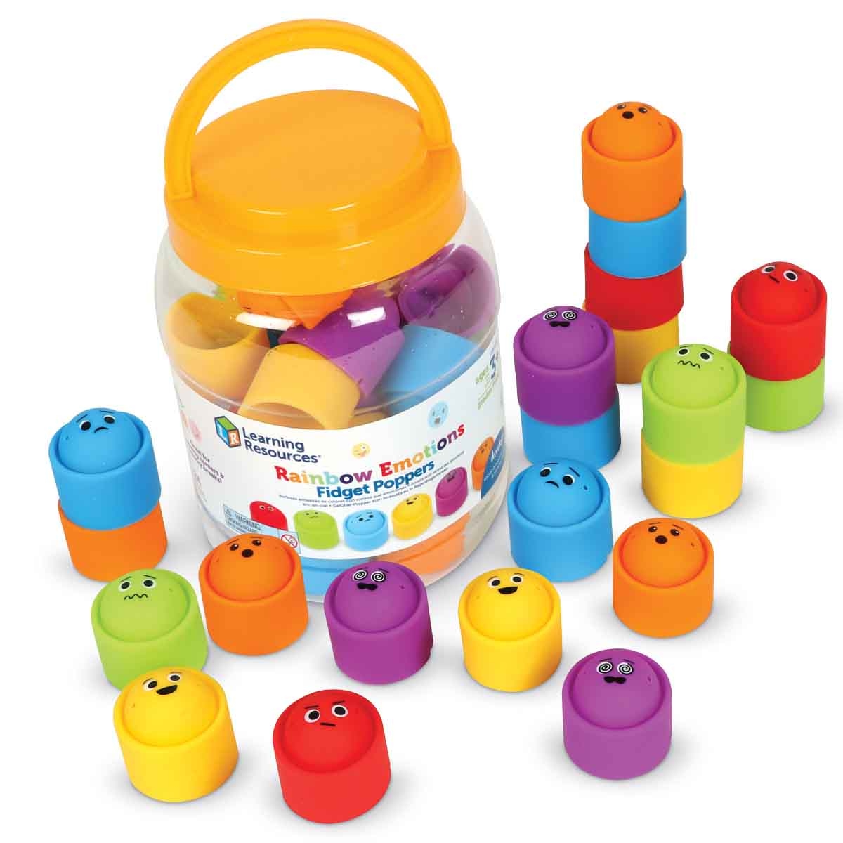 Learning Resources 24-Piece Rainbow Emotions Fidget Poppers Set Unisex, 3-4 Years