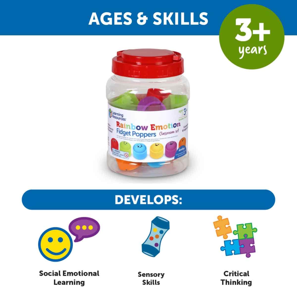 Learning Resources 24-Piece Rainbow Emotions Fidget Poppers Set Unisex, 3-4 Years