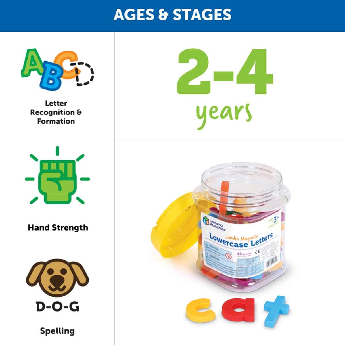 Learning Resources 40-Piece Jumbo Lowercase Magnetic Letters Set Unisex, 3-4 Years
