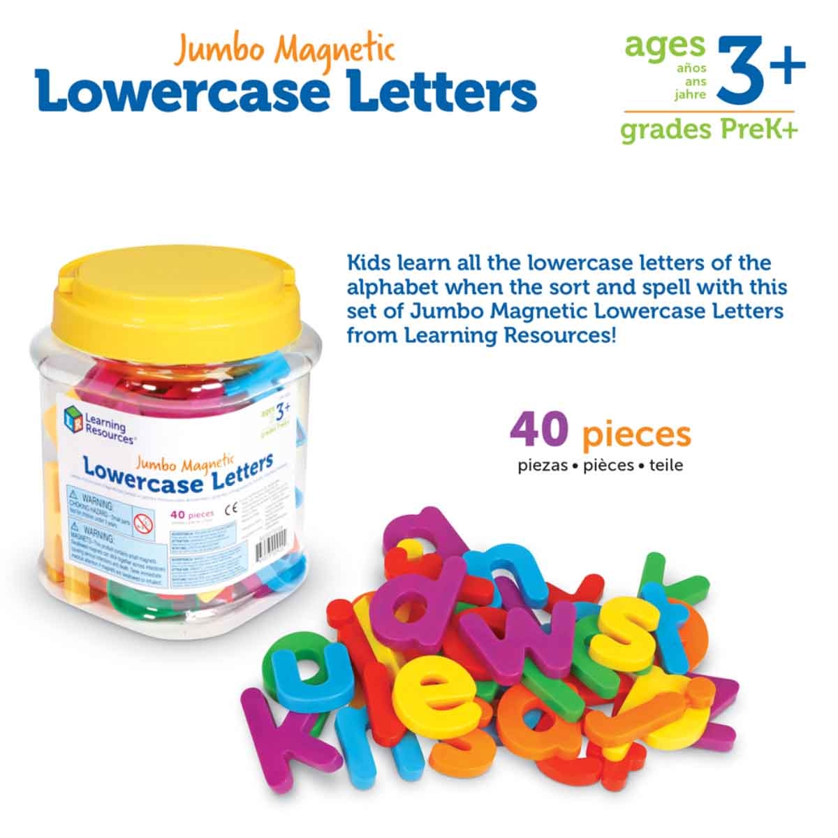 Learning Resources 40-Piece Jumbo Lowercase Magnetic Letters Set Unisex, 3-4 Years