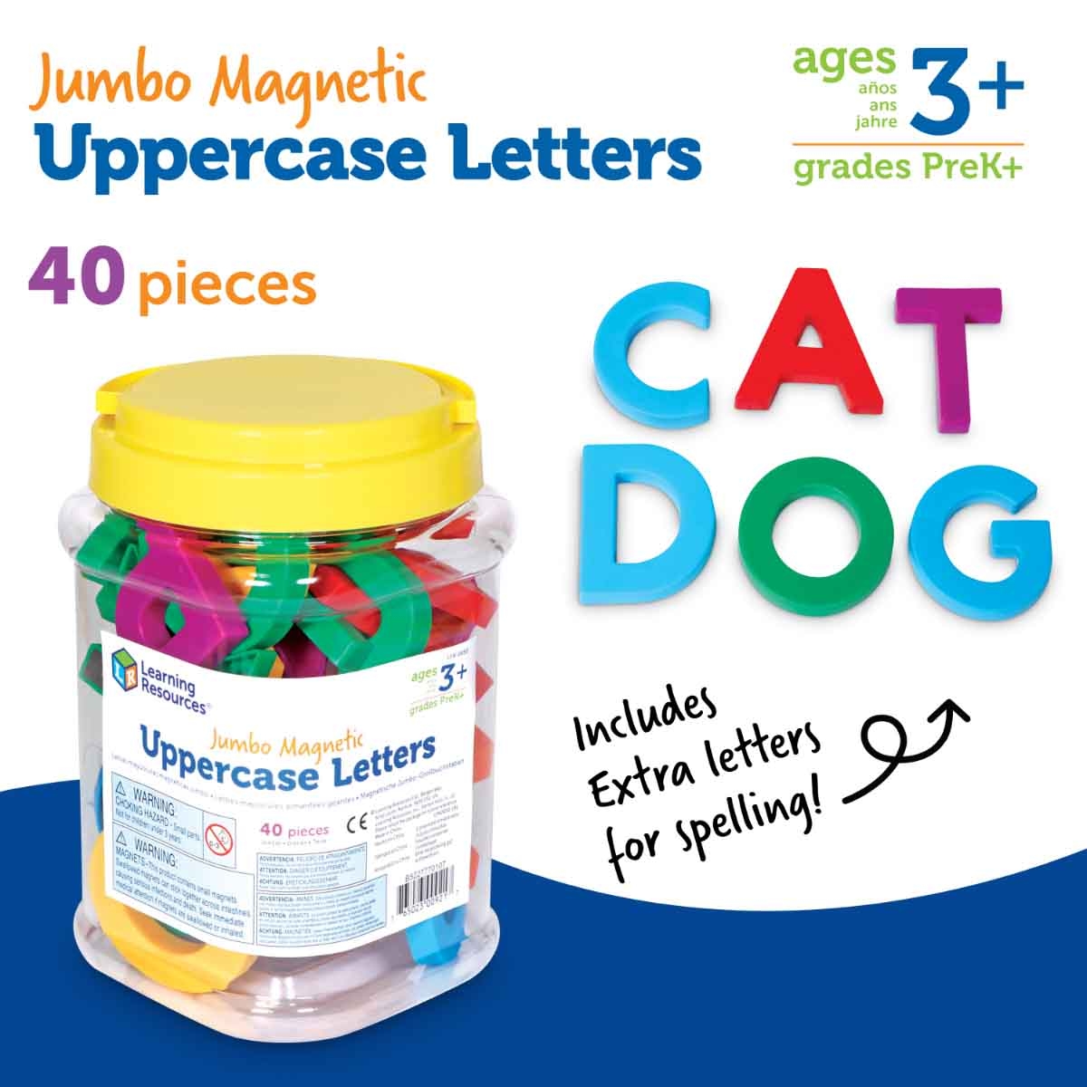 Learning Resources 40-Piece Jumbo Uppercase Magnetic Letters Set Unisex, 3-4 Years