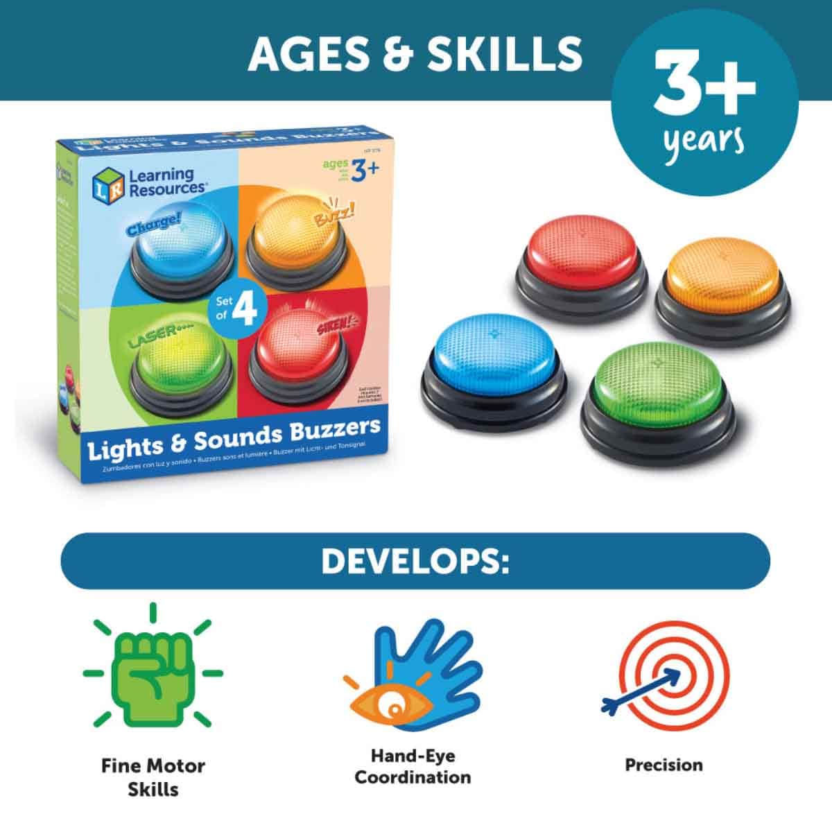 Learning Resources 4-Piece Lights And Sounds Buzzers Set Unisex, 3-4 Years