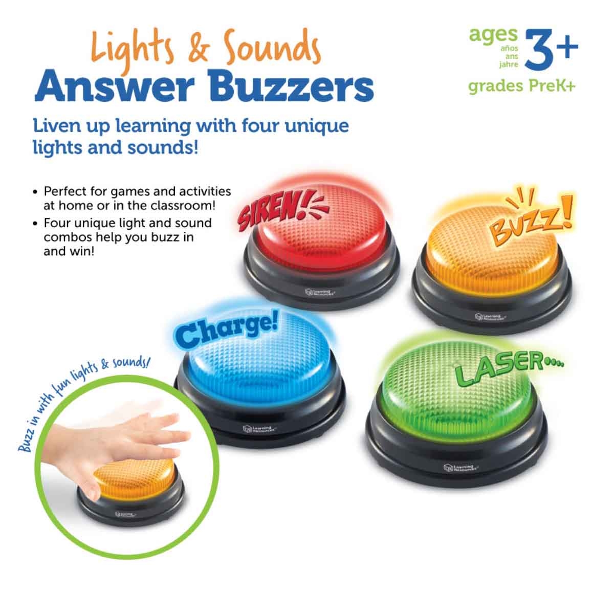 Learning Resources 4-Piece Lights And Sounds Buzzers Set Unisex, 3-4 Years