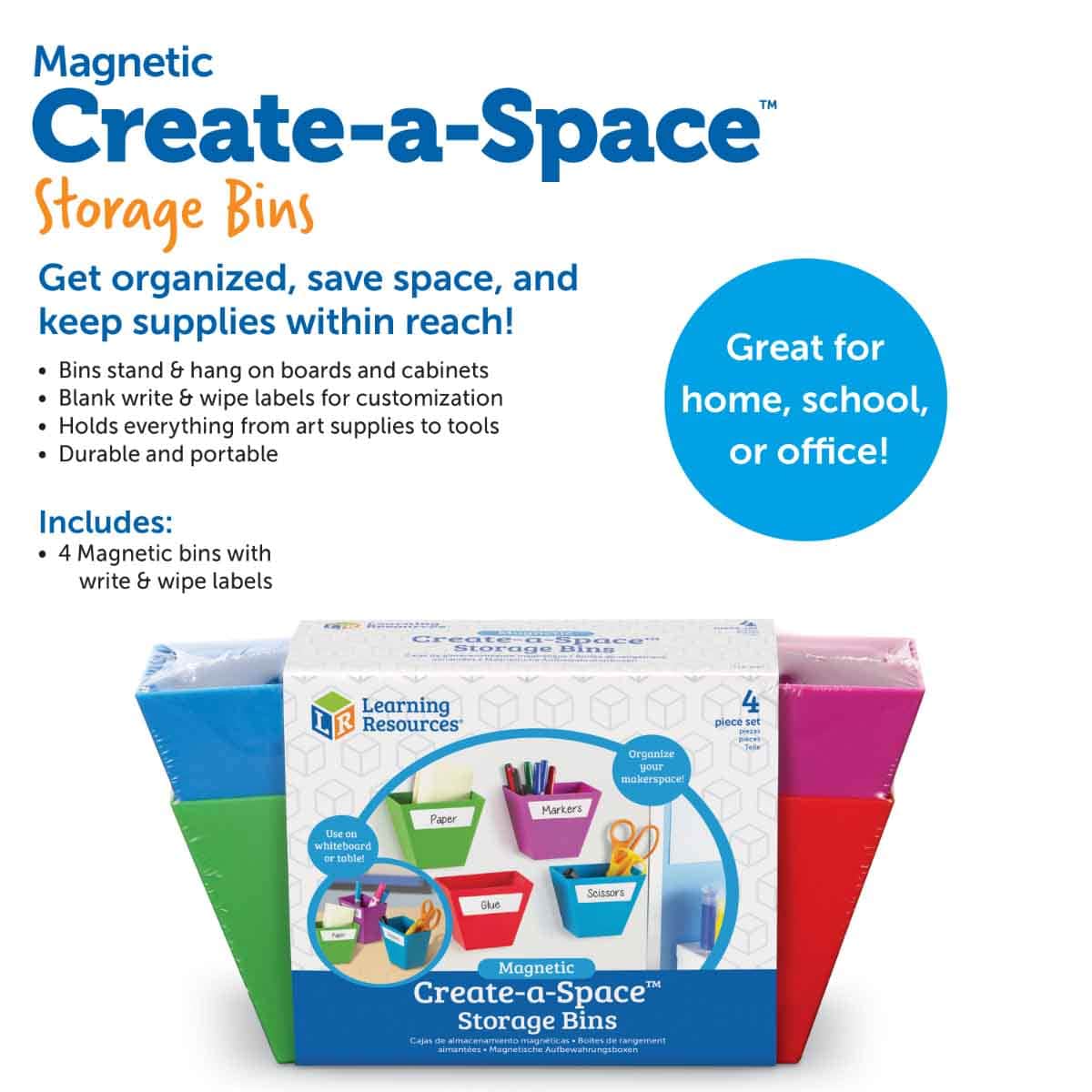 Learning Resources 4-Piece Magnetic Create-a-Space Storage Bins Set Unisex, 5-7 Years