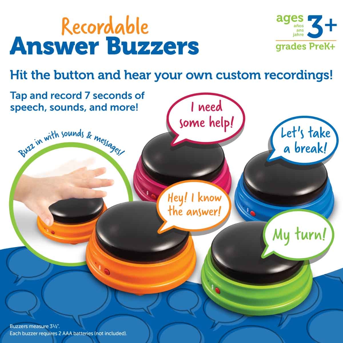 Learning Resources 4-Piece Recordable Answer Buzzers Set Unisex, 3-4 Years