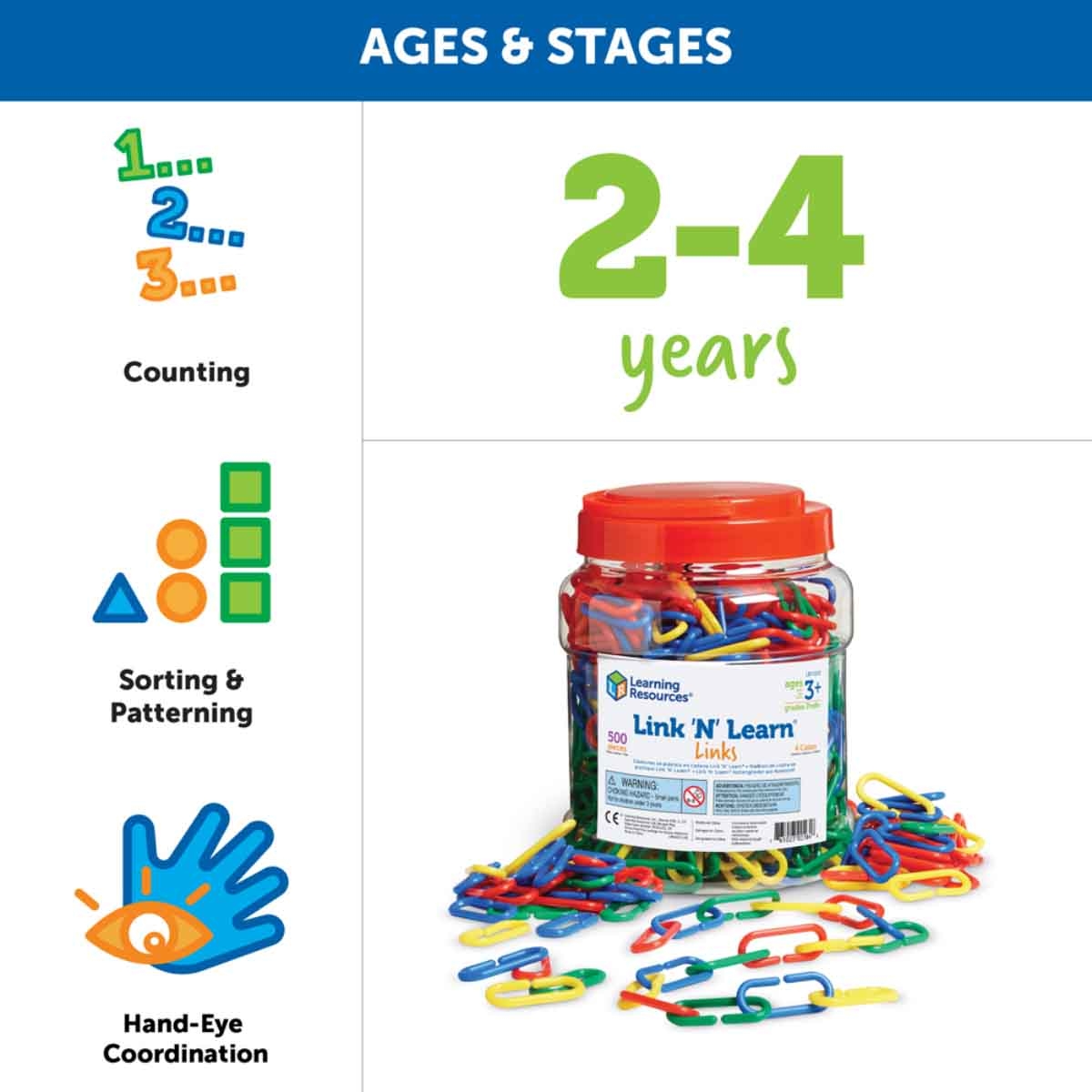 Learning Resources 500-Piece Link N Learn Links Set Unisex, 3-4 Years