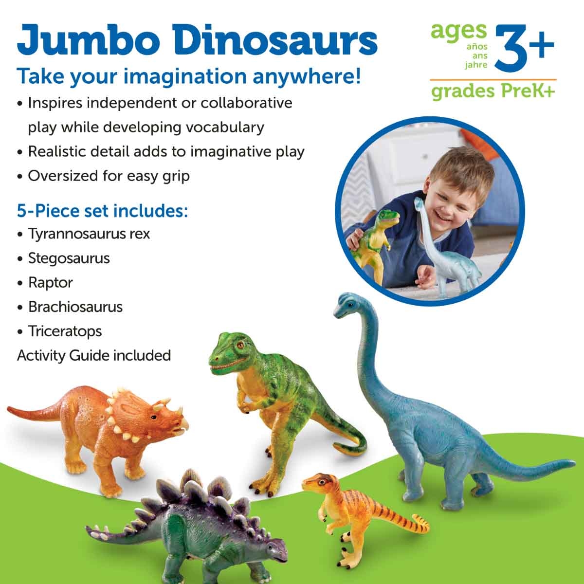 Learning Resources 5-Piece Jumbo Dinosaurs Set Unisex, 3-4 Years