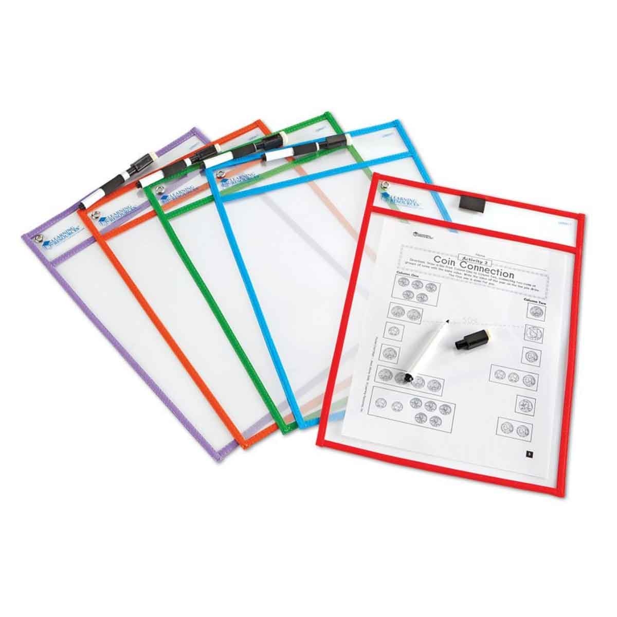 Learning Resources 5-Piece Write And Wipe Pockets Set Unisex, 3-4 Years