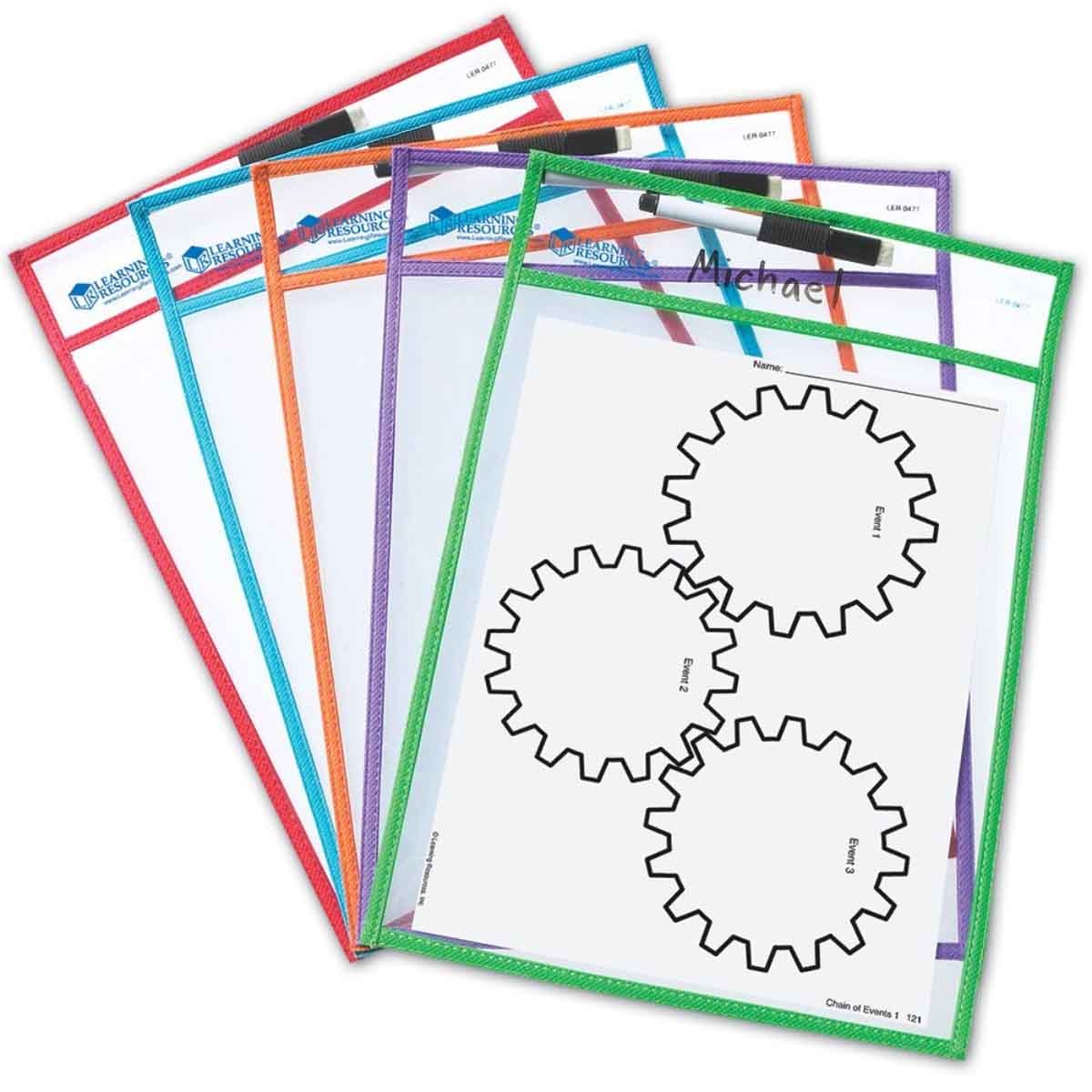 Learning Resources 5-Piece Write And Wipe Pockets Set Unisex, 3-4 Years