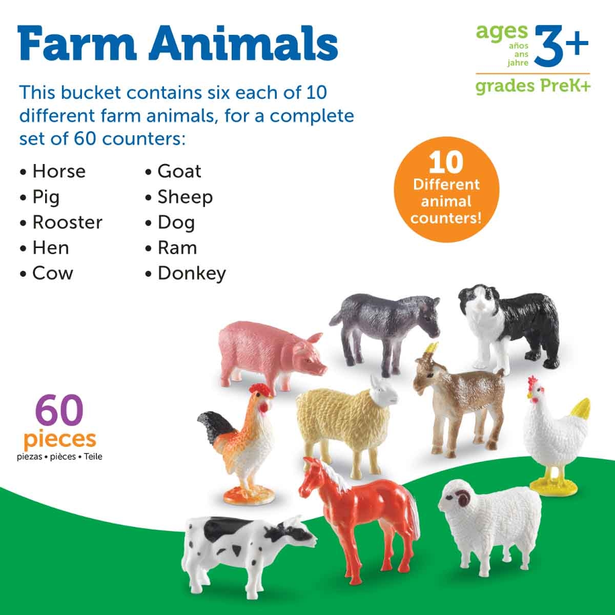 Learning Resources 60-Piece Farm Animal Counters Set Unisex, 3-4 Years