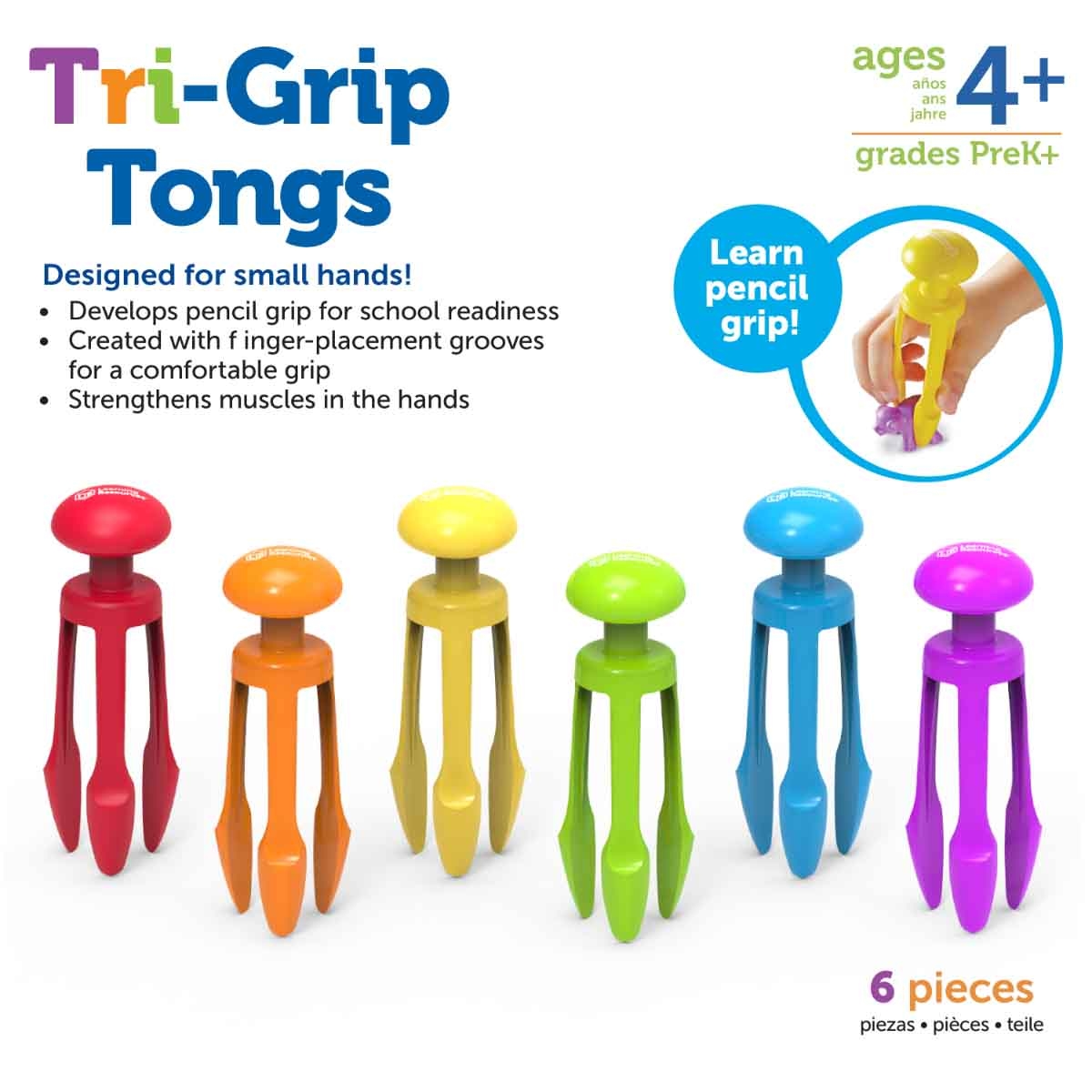 Learning Resources 6-Piece Tri-Grip Tongs Set Unisex, 5-7 Years