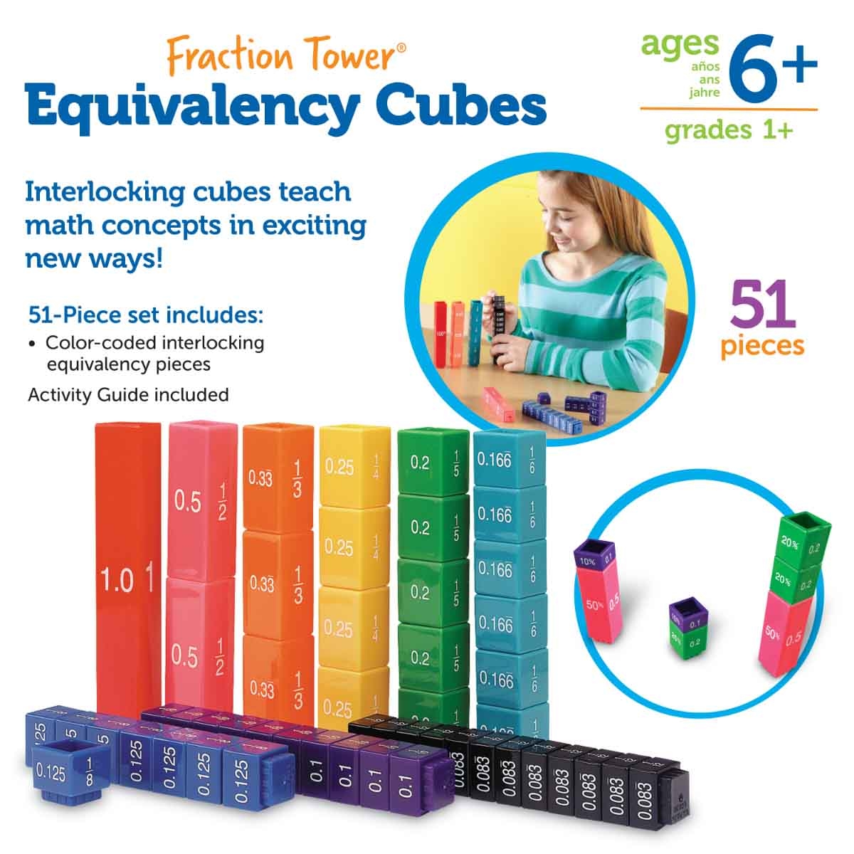 Learning Resources Fraction Tower Equivalency Cubes Unisex, 5-7 Years