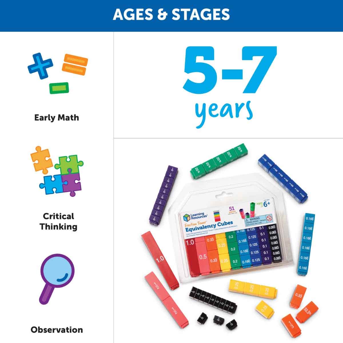 Learning Resources Fraction Tower Equivalency Cubes Unisex, 5-7 Years