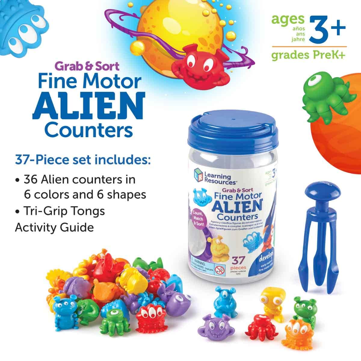 Learning Resources Grab & Sort Fine Motor Alien Counters Unisex, 3-4 Years