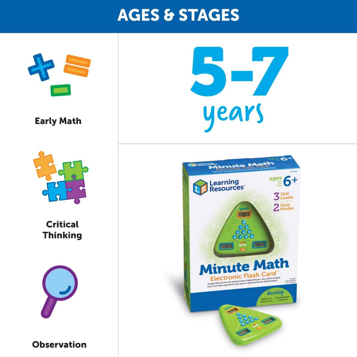 Learning Resources Minute Math Electronic Flash Card Unisex, 5-7 Years