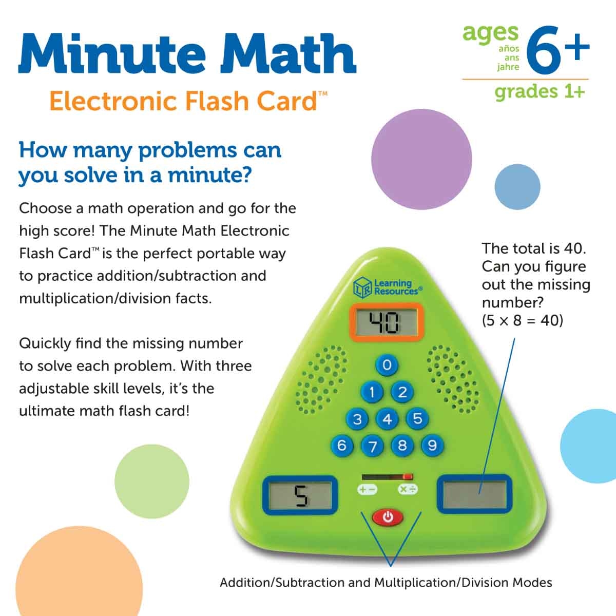 Learning Resources Minute Math Electronic Flash Card Unisex, 5-7 Years