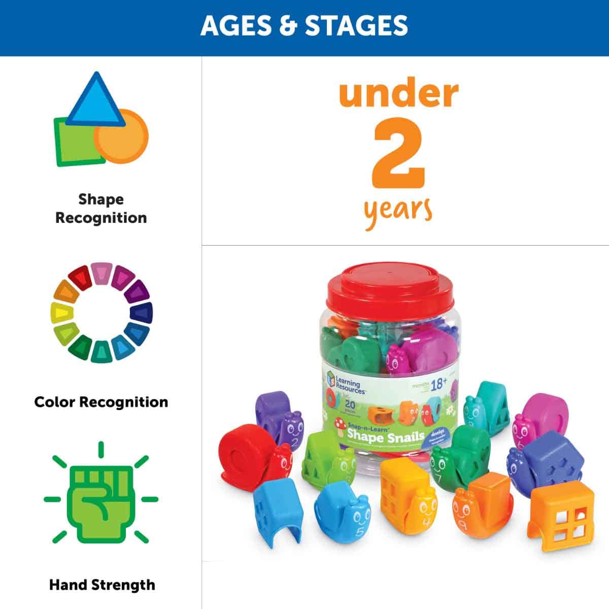 Learning Resources Snap-n-Learn Shape Snails Toddler, 0-2 Years