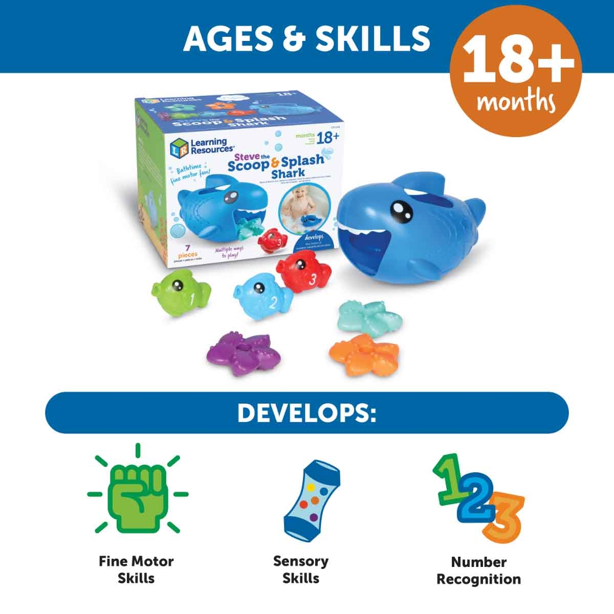 ليرننغ ريسورسز ستيف القرش للغرف والرش للأطفال الرضع، 0-2 سنوات