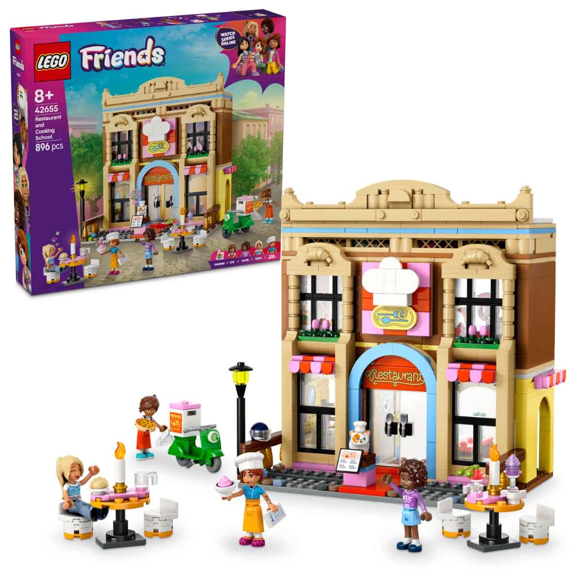 LEGO Friends 42655 V29 Restaurant & Cooking School Set Unisex, 8-10 Years