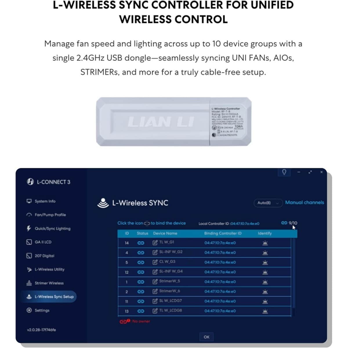 Lian Li 3-Piece Uni Fan CL 120mm Wireless Cooling Fan Set with Controller