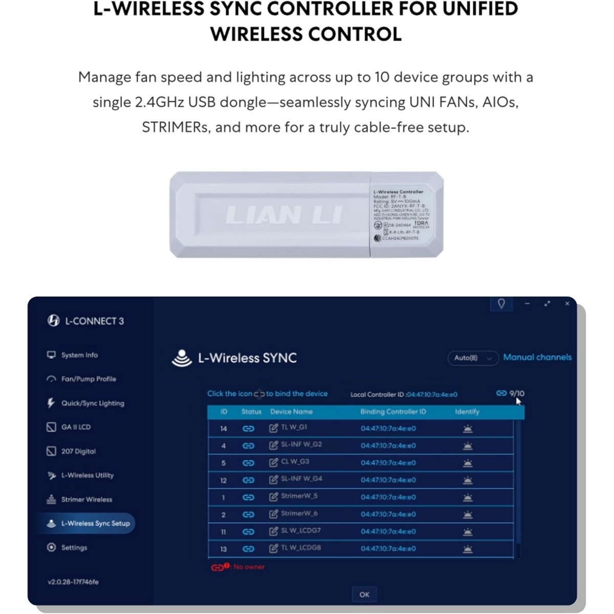 Lian Li 3-Piece Uni Fan CL 120mm Wireless Cooling Fan Set with Controller