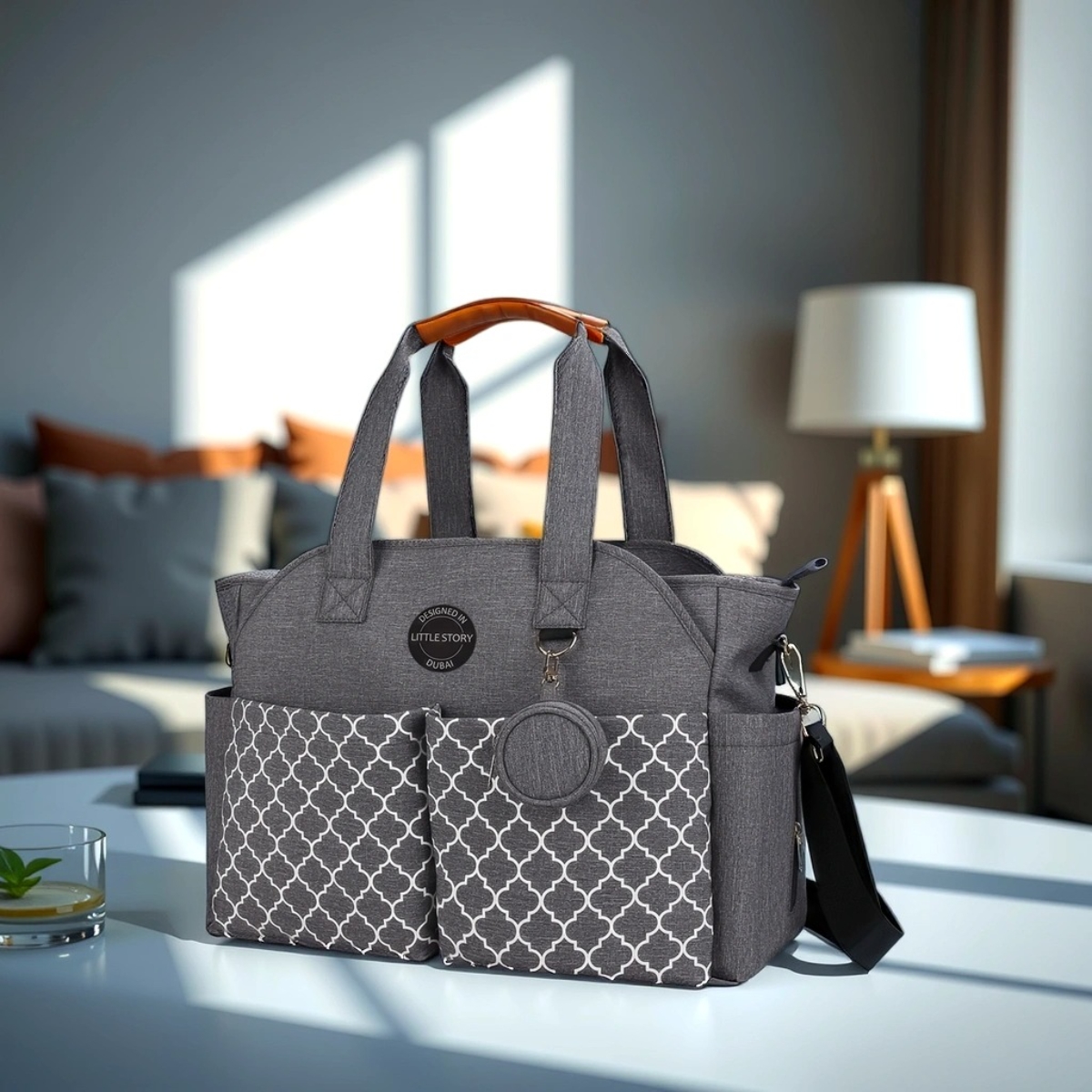 ليتل ستوري حقيبة حفاضات سيغنتشر باللون الرمادي للأطفال