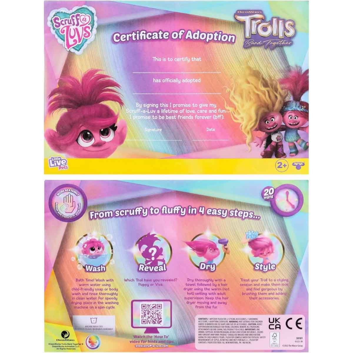 Little Live Pets Scruff-a-Luvs Assorted Trolls Band Together Plush Doll Girls, 3-4 Years